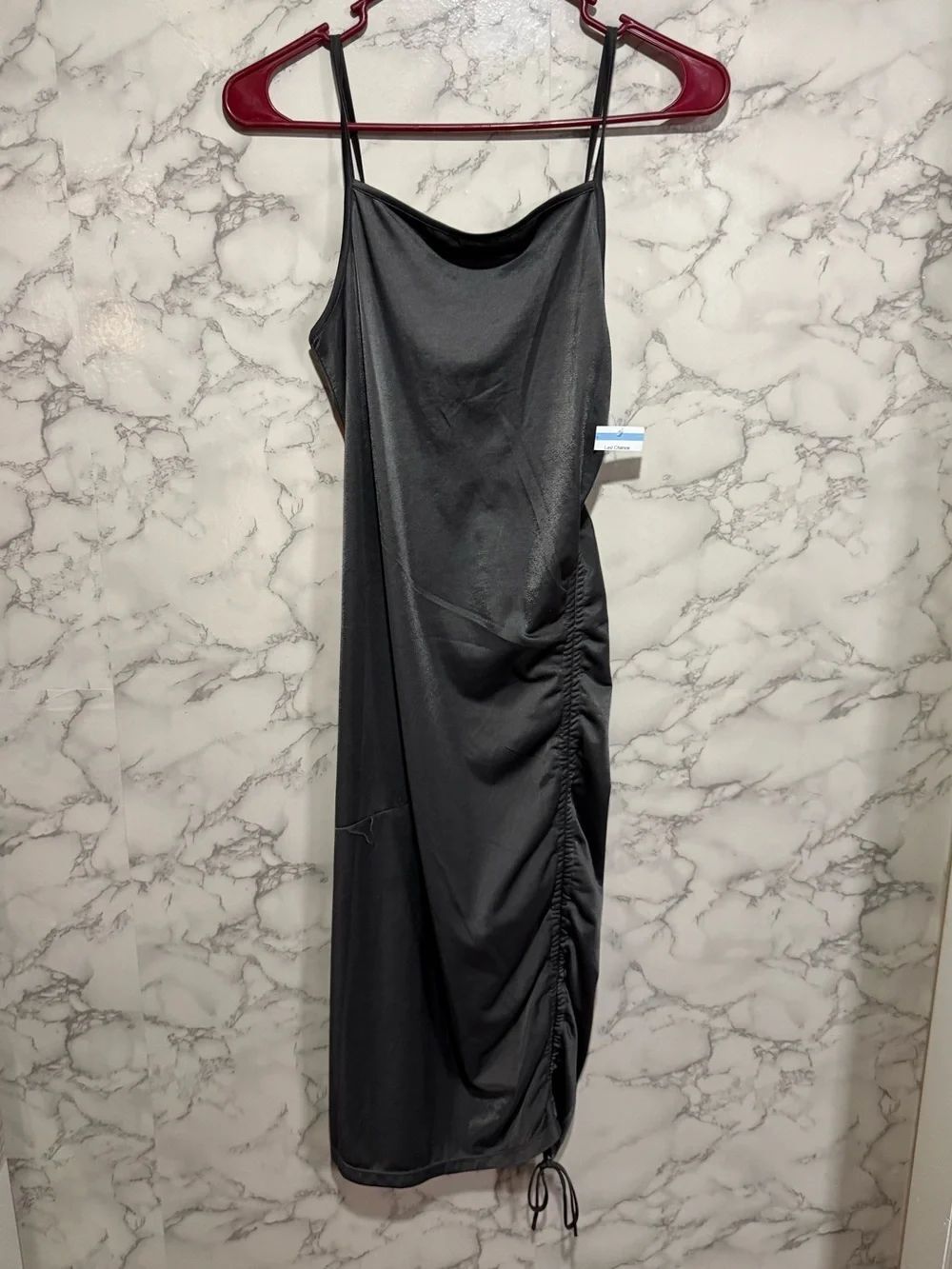 NEW Free People Black Midi Slip Dress with Side Ruching S